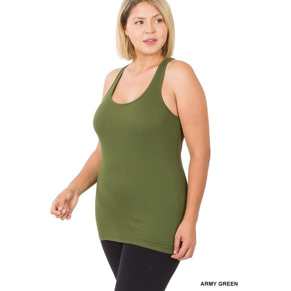 1X Army Green Ribbed Seamless Racerback Tank Top Zenana oversized comfort plus - Picture 1 of 5